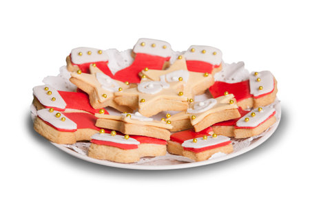 Butter cookies with holiday decorationsの写真素材
