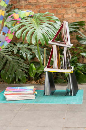 Pile of books in a classroom