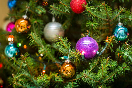 Christmas decoration sphere pine in a warm atmosphereの写真素材