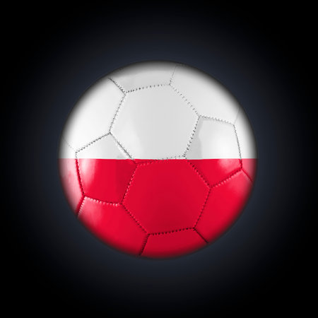 Soccer football ball with the flag of Poland participating in the Football Cup on a black gradient backgroundの写真素材