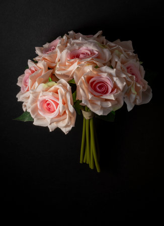 ornament of different colored flowers in vase and closeupの写真素材