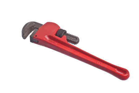 12 inch red steel Wrench on white backgroundの写真素材
