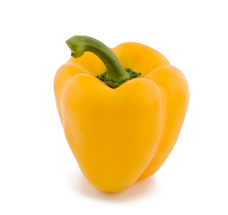 bell peppers of different colors arranged in different ways on white backgroundの写真素材
