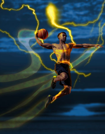 high performance athlete producing electrical energyの写真素材