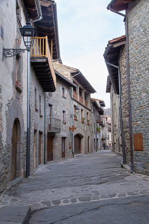 The streets of Rupit, a beautiful medieval village in Spain preserved to this day as a tourist destinationの写真素材