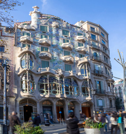 Stunning facade of the famous Casa Batlló located in Barcelona, Spain, Catalan modernist architecture, tourist area par excellenceの写真素材