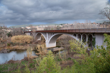 Entrance bridge to Rupit, a beautiful medieval village in Spain preserved to this day as a tourist destinationの写真素材