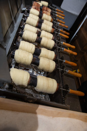 Several TrdelnÃ­k on the grill in large quantities at a local Prague businessの写真素材