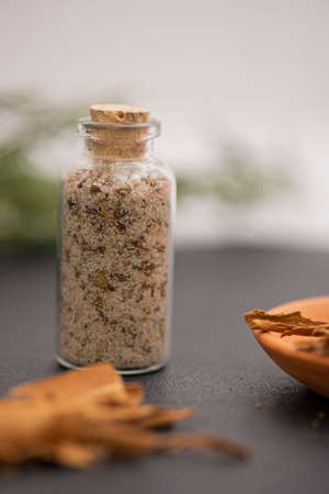 container with spicesの写真素材