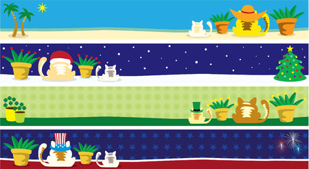 An illustration of kitty cat banners with the months of March, July, August and Decemberのイラスト素材