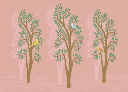 Lovely illustration of birds in treesのイラスト素材