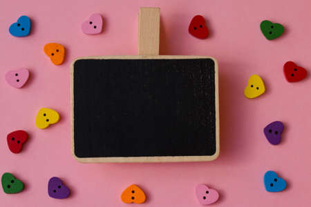 Valentine's day background close up. Heart-shaped buttons with a copy space.の写真素材