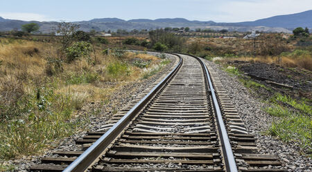 Rural landscape showing railroad tracks の写真素材
