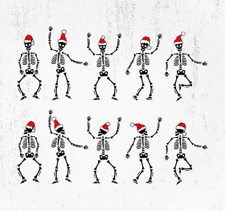 Dancing christmas skeleton Svg, Skeleton SVG, Skeleton parts Svg, Skeleton Png, Cut File, Skeleton Bones Svg, Christmas Skeleton parts kitのイラスト素材