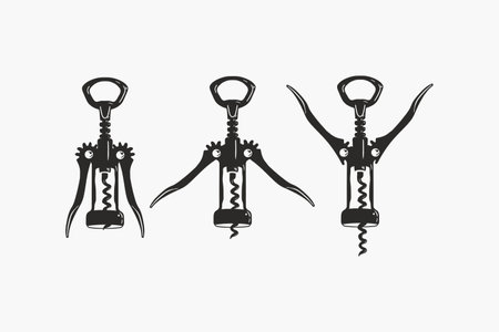 Corkscrew icon set. Vector illustration in black and white colorsのイラスト素材