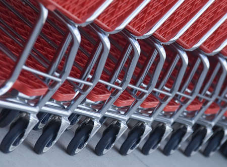 Shopping carts and wheels at an angleの写真素材