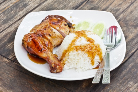 Grilled chicken rice with teriyaki sauce の写真素材