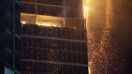 Construction Building On Fire, Warsaw Hub Tower Incident. High quality photoの写真素材