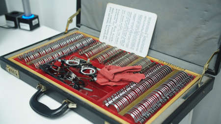 Occulistic tools, the test glasses, professional choice of glasses for diopter selection. High quality photoの写真素材