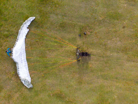Top view of a paramotor being prepared to start - paragliding. High quality photo
