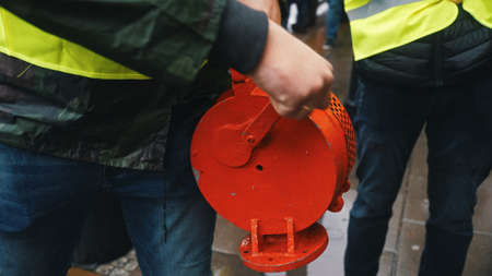 Warsaw, Poland 13.10.2020 - Protest of the Farmers Hand siren cranked alarm. High quality photo