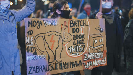 Warsaw, Poland 23.10.2020 - Protest against Polands abortion laws. My vagina is not your incubatore. High quality photoのeditorial素材