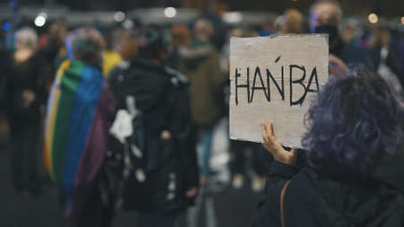 Warsaw, Poland 23.10.2020 - Protest against Polands abortion laws. Banner signs on the protst against new polish law banning abortion. High quality photoのeditorial素材