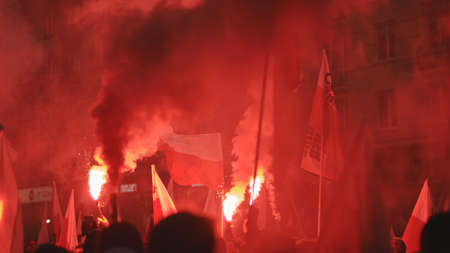 WARSAW, POLAND - 11.11.2020 - 102nd Anniversary of Polands independence day organized by ultra...
