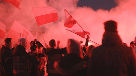 WARSAW, POLAND - 11.11.2020 - 102nd Anniversary of Polands independence day organized by ultra catholic right wing groups. High quality photoのeditorial素材