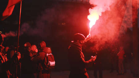 WARSAW, POLAND - 11.11.2020 - 102nd Anniversary of Polands independence day organized by ultra...