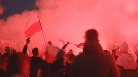 WARSAW, POLAND - 11.11.2020 - 102nd Anniversary of Polands independence day organized by ultra catholic right wing groups. High quality photoのeditorial素材