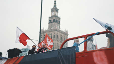 Warsaw, Poland 11.11.2020 - Independence day march on 102nd anniversary in Warsaw. . High quality photoのeditorial素材