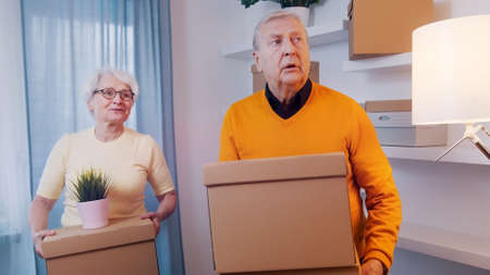 Buying new property. Elderly couple moving in the new home. High quality photoの写真素材