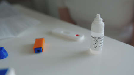 Lab card kit test for coronavirus SARS-CoV-2 virus. Fast test COVID-19. High quality photoの写真素材