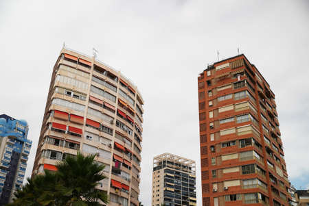 View of a group of buildings and palms in a Spanish town. High-quality photoの写真素材
