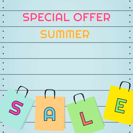 Illustration vector text spacial offer summer sale on wooden plate.In concept shopping background.のイラスト素材