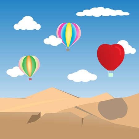 Illustration balloons on the sky over the desert.のイラスト素材