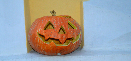 halloween pumpkin on the streetの写真素材