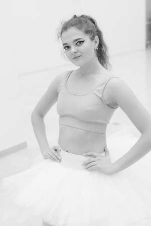 Black and white photo of flexible slender young girl ballerina. BWの写真素材