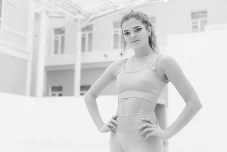 Black and white photo of flexible slender young girl ballerina. BWの写真素材