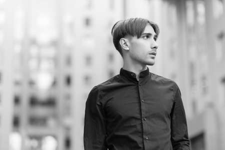 Portrait of a gay man - member of the LGBTQ community. Black and white photo. BWの写真素材