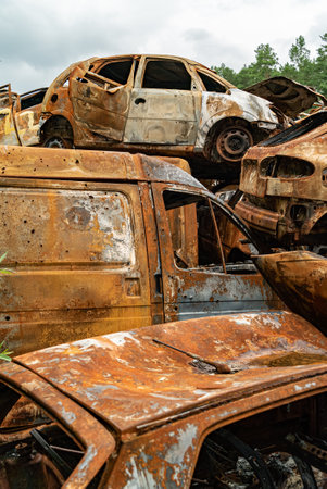 War in Ukraine: a dump of shot and burned cars in Irpin, Bucha district