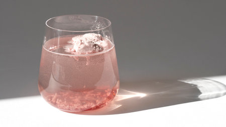 Glass of strawberry collagen in glass of water for skin care. Food additives.の写真素材