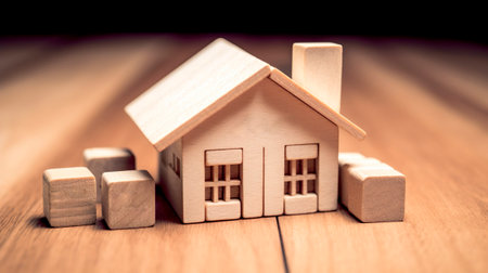 Real estate concept. Wooden house model. Generative Ai technology.の素材