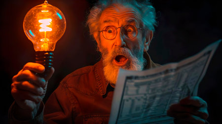 Shocked senior elderly man is upset about the tax and monthly utility bill for electricity and heating. Financial crisis bad news.の素材