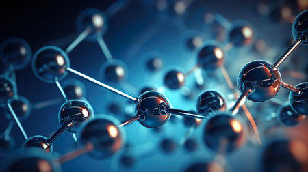 Cosmetic essence, liquid bubbles, molecule atom or DNA background. Abstract structure. Science or medical concept. Cosmetic moisturizing liquid oil serum or lotion product.の素材