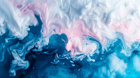 Acrylic colours and ink dye in water. Abstract paints. Mixing pink and blue smokes. Background and texture concept. Bright magic cloud, fog or smog.の素材