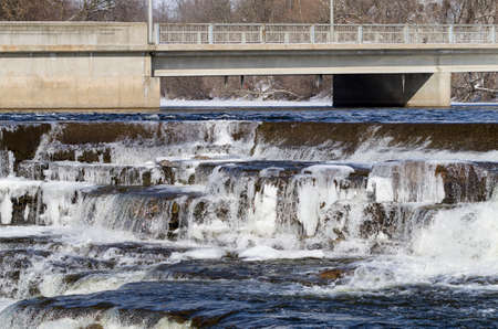 Waterfalls,ice and snow on the Mississippi River in Almonte, Ontario,Canada