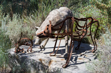 Stone and metal sculptures of a wolf.のeditorial素材