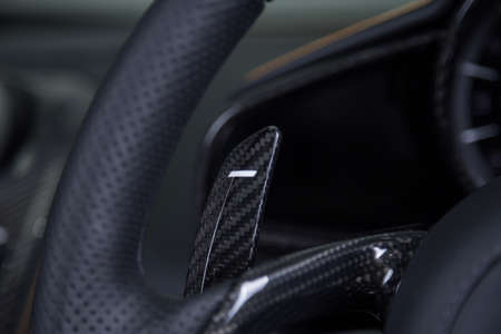 Close up of carbon fibre paddle shiftの写真素材